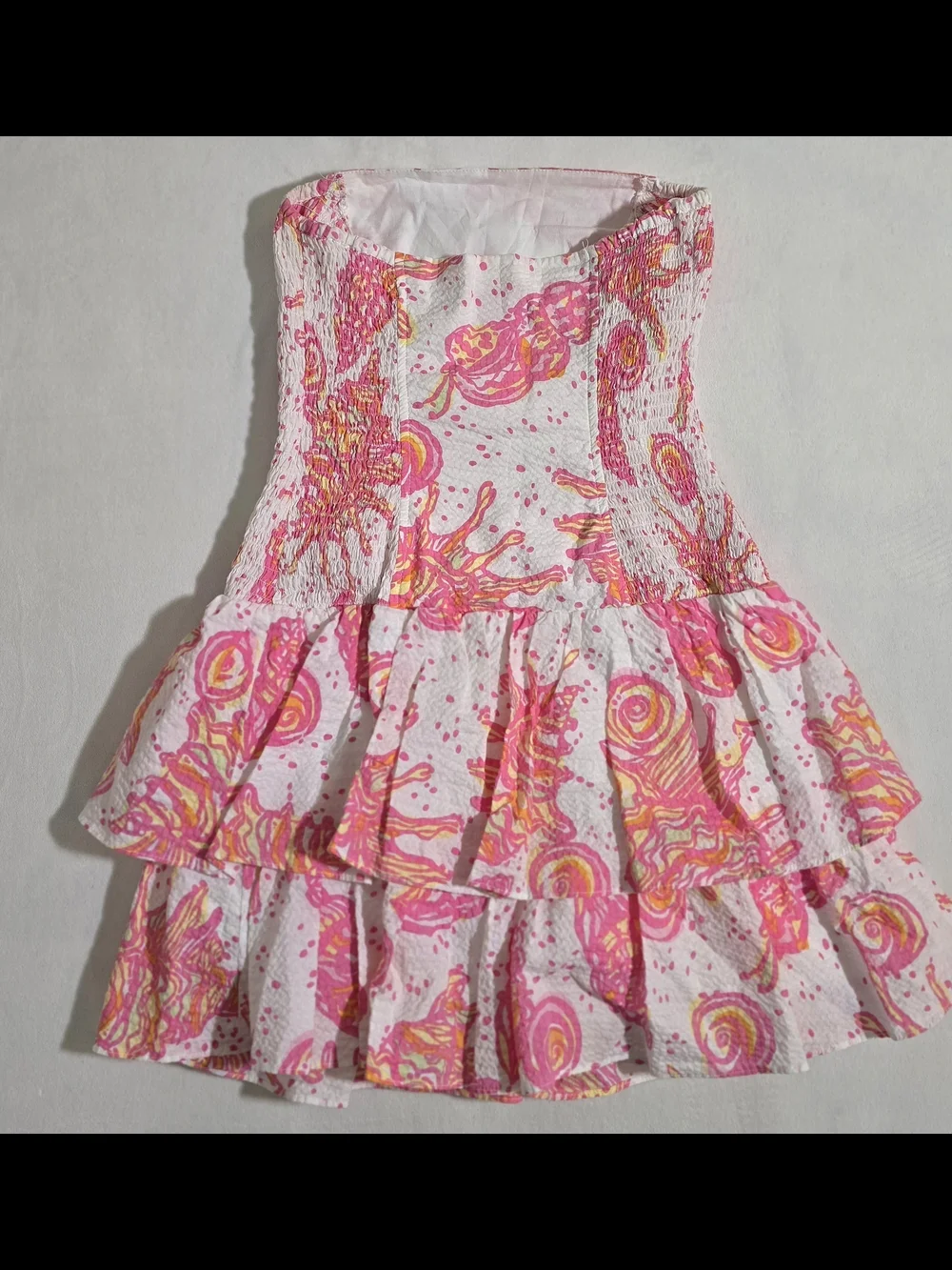 Lilly Pulitzer Elinor Strapless Drop Waist Dress size XS Conched Out Pink Orange - Picture 4 of 5